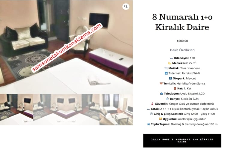 8 Numara 1+0 Kiralık Daire